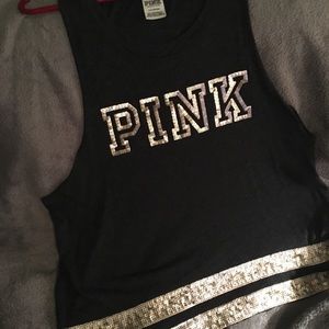 Pink tank top, grey, size medium.
